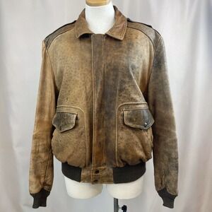 Vintage REED Mens (L/XL) A2 Flight Leather Bomber Jacket USA Zip Sherpa Lined